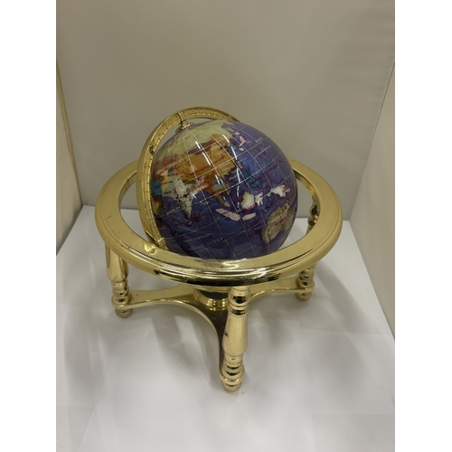16 - A GEMSTONE TERRESTRIAL GLOBE, HEIGHT 24CM