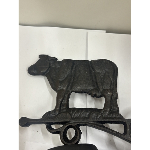 27 - A CAST COW THEMED WALL HANGING BELL, HEIGHT 36CM
