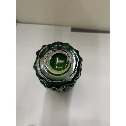 37 - A 1960'S WHITEFRIARS GREEN BARK EFFECT VASE BY GEOFFREY BAXTER, HEIGHT 19CM