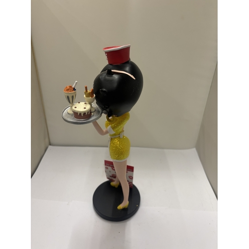 41 - A BETTY BOOP WAITRESS FIGURE IN A GOLD GLITTER DRESS, HEIGHT 29CM