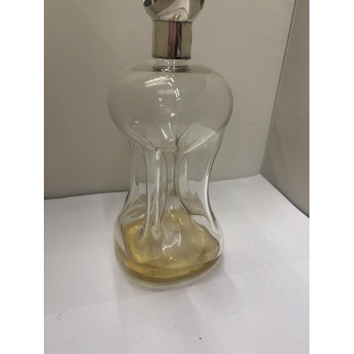 43 - A VICTORIAN HALLMARKED LONDON, SILVER COLLARED 'GLUG' DECANTER, HEIGHT 28CM