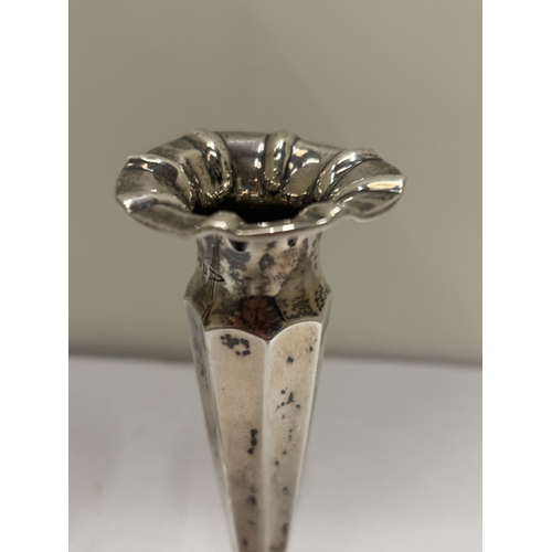 49 - A PAIR OF HALLMARKED CHESTER SILVER VASES WITH FLUTED RIMS AND WEIGHTED BASE, GROSS WEIGHT 150.31G