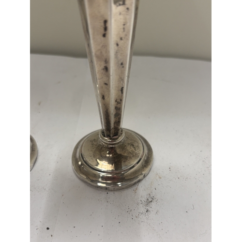 49 - A PAIR OF HALLMARKED CHESTER SILVER VASES WITH FLUTED RIMS AND WEIGHTED BASE, GROSS WEIGHT 150.31G