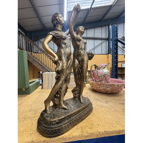 53 - A LARGE ART NOUVEAU STYLE ORNAMENT OF NYMPH FIGURES, HEIGHT 59CM, WIDTH 33CM