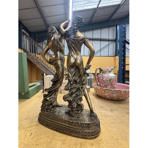 53 - A LARGE ART NOUVEAU STYLE ORNAMENT OF NYMPH FIGURES, HEIGHT 59CM, WIDTH 33CM