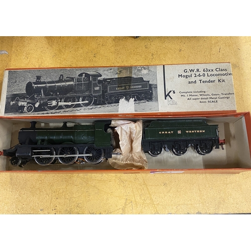 321 - A VINTAGE K'S KITS, G. W. R. 63xx CLASS MOGUL 2-6-0 LOCOMOTIVE AND TENDER, 4mm SCALE, IN ORIGINAL BO... 
