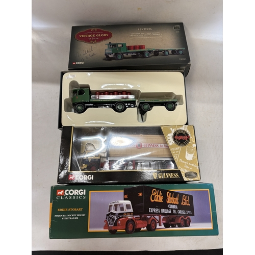 323 - THREE NEW AND BOXED CORGI WAGONS TO INCLUDE SENTINEL PLATFORM WAGGON, EDDIE STOBART FODEN S21 'MICKE... 