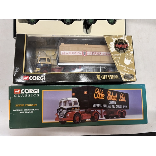 323 - THREE NEW AND BOXED CORGI WAGONS TO INCLUDE SENTINEL PLATFORM WAGGON, EDDIE STOBART FODEN S21 'MICKE... 