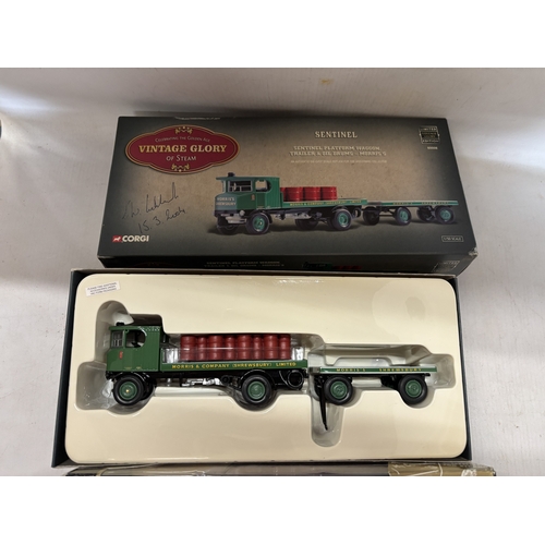323 - THREE NEW AND BOXED CORGI WAGONS TO INCLUDE SENTINEL PLATFORM WAGGON, EDDIE STOBART FODEN S21 'MICKE... 