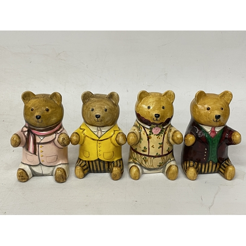 937 - FOUR RYE POTTERY BEARS DECORATED BY JOAN DE BETHEL - THREE DATED 1992 - ONE DATED 1991