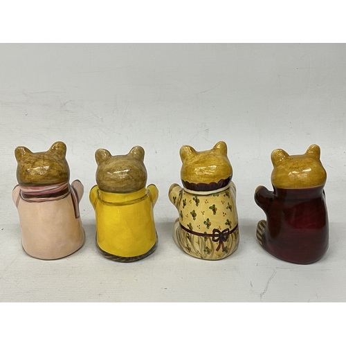 937 - FOUR RYE POTTERY BEARS DECORATED BY JOAN DE BETHEL - THREE DATED 1992 - ONE DATED 1991