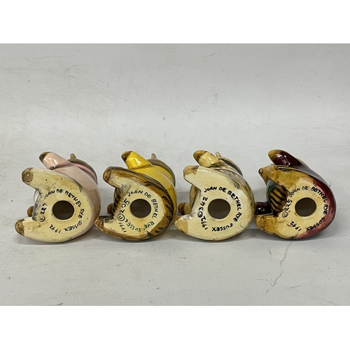 937 - FOUR RYE POTTERY BEARS DECORATED BY JOAN DE BETHEL - THREE DATED 1992 - ONE DATED 1991