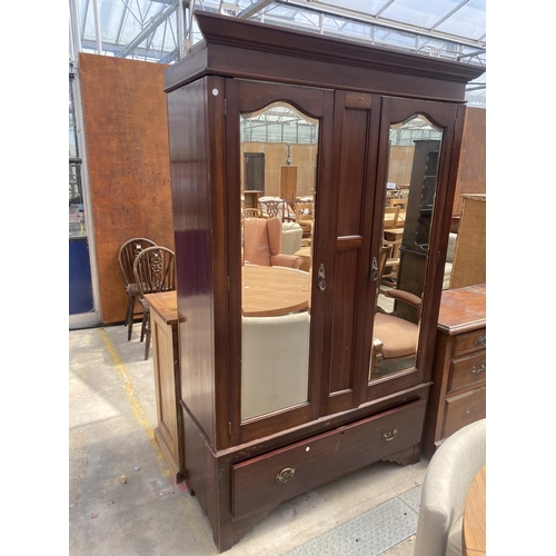 2615 - A LATE VICTORIAN MAHOGANY MIRRORED TWO DOOR WARDROBE WITH DRAWER TO BASE, 55
