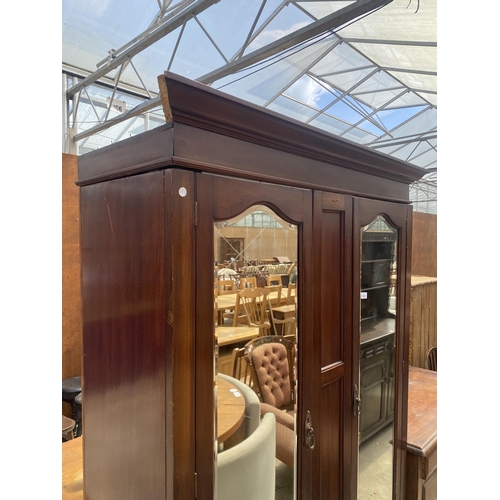 2615 - A LATE VICTORIAN MAHOGANY MIRRORED TWO DOOR WARDROBE WITH DRAWER TO BASE, 55