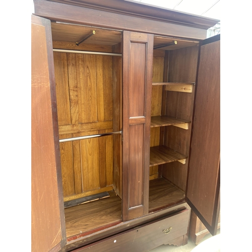 2615 - A LATE VICTORIAN MAHOGANY MIRRORED TWO DOOR WARDROBE WITH DRAWER TO BASE, 55