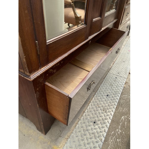 2615 - A LATE VICTORIAN MAHOGANY MIRRORED TWO DOOR WARDROBE WITH DRAWER TO BASE, 55
