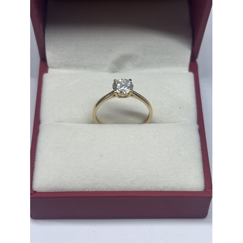 615 - A MARKED 14 CARAT GOLD RING WITH A 1 CARAT SOLITAIRE DIAMOND SIZE O IN A PRESENTATION BOX WITH GIA C... 