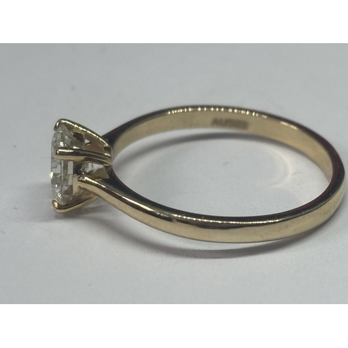 615 - A MARKED 14 CARAT GOLD RING WITH A 1 CARAT SOLITAIRE DIAMOND SIZE O IN A PRESENTATION BOX WITH GIA C... 
