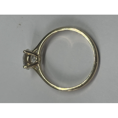 615 - A MARKED 14 CARAT GOLD RING WITH A 1 CARAT SOLITAIRE DIAMOND SIZE O IN A PRESENTATION BOX WITH GIA C... 