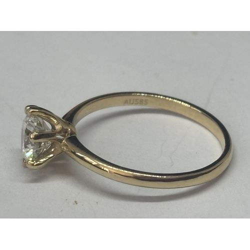 616 - A MARKED 14 CARAT GOLD RING WITH A 1 CARAT SOLITAIRE DIAMOND SIZE O/P IN A PRESENTATION BOX WITH GIA... 