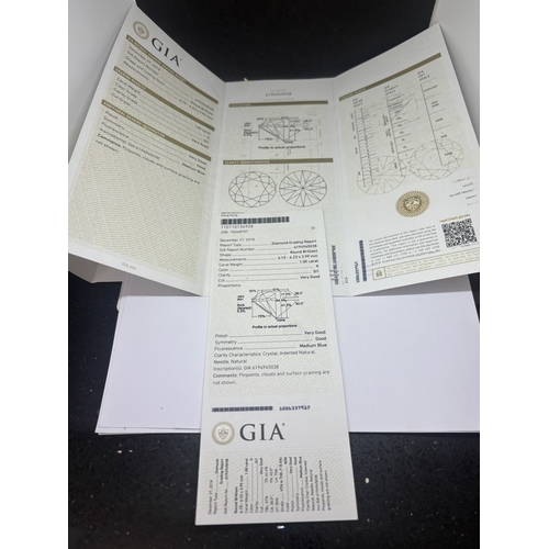 616 - A MARKED 14 CARAT GOLD RING WITH A 1 CARAT SOLITAIRE DIAMOND SIZE O/P IN A PRESENTATION BOX WITH GIA... 