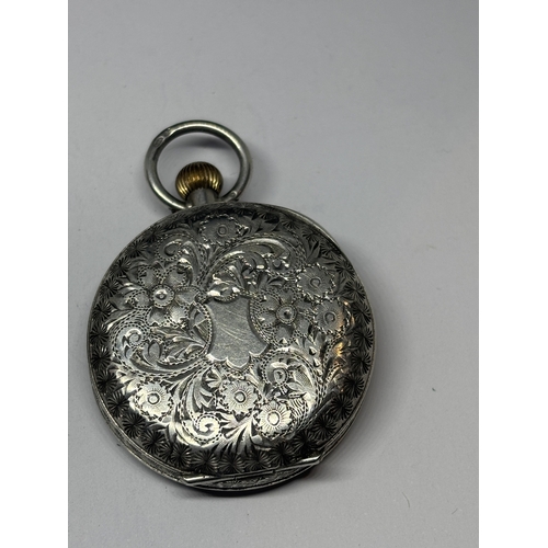 332 - TWO MARKED SILVER LADIES POCKET WATCHES ONE MARKED 925 WITH DECORATIVE WHITE ENAMEL FACE AND ROMAN N... 