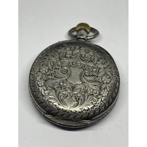332 - TWO MARKED SILVER LADIES POCKET WATCHES ONE MARKED 925 WITH DECORATIVE WHITE ENAMEL FACE AND ROMAN N... 