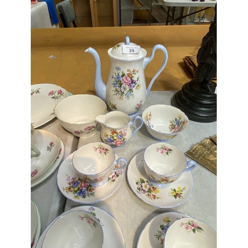 29 - A VINTAGE SUMMER BOUQUET SHELLEY PART COFFEESET TOGETHER WITH A SHELLEY EGLANTINE DESIGN PART TEASET