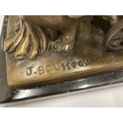 54 - A JACQUES BOUSSEAU BRONZED BOY PULLING A CART