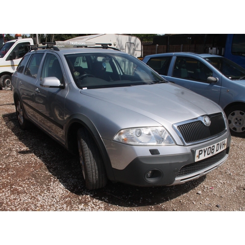 192 - SKODA OCTAVIA SCOUT TDI ALL WHEEL DRIVE  SILVER 5 DOOR MANUAL DIESEL  PY08DVH, NO MOT.FIRST REG 30/0... 