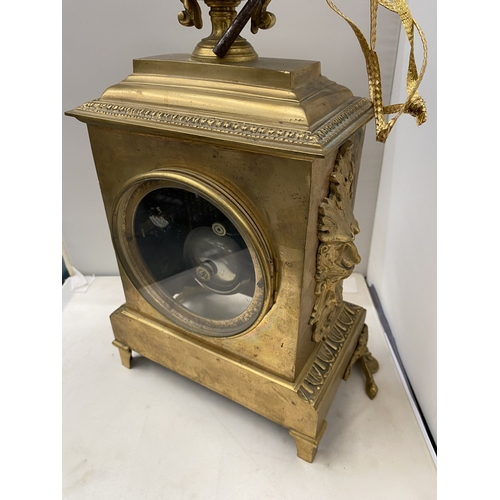 19 - A VINTAGE FRENCH ORNATE GILT CHIMING CLOCK, HEIGHT APPROX 44CM