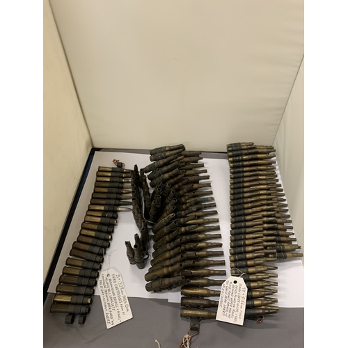 303 - A COLLECTION OF THREE FIRED MACHINE GUN BELTS WITH PROVENANCE