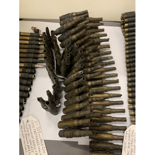 303 - A COLLECTION OF THREE FIRED MACHINE GUN BELTS WITH PROVENANCE