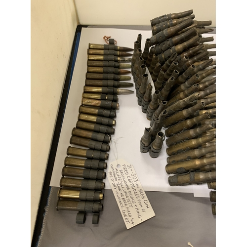303 - A COLLECTION OF THREE FIRED MACHINE GUN BELTS WITH PROVENANCE