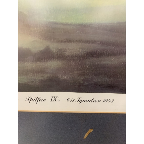310 - A FRAMED AND GLAZED COLOURED PRINT OF A SPITFIRE, 44CM X 60CM