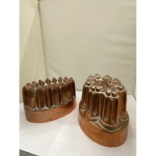 10 - TWO VICTORIAN COPPER JELLY MOULDS, ONE MARKED BOLLANDS, CHESTER