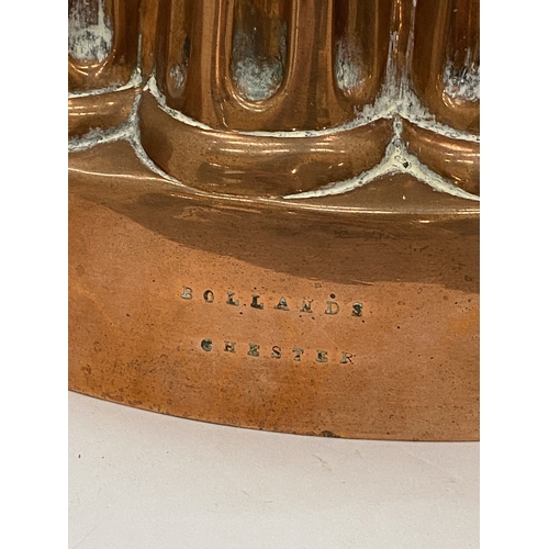 10 - TWO VICTORIAN COPPER JELLY MOULDS, ONE MARKED BOLLANDS, CHESTER