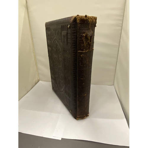 13 - A VICTORIAN LEATHER MUSICAL PHOTO ALBUM CONTAINING PHOTOS, WITH KEY (KEY IN OFFICE)