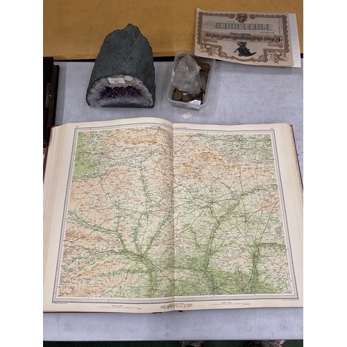 17 - A JOHN BARTHOLOMEW SURVEY ATLAS OF ENGLAND AND WALES, 1939, LEATHER HALF CALF