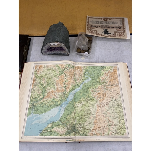 17 - A JOHN BARTHOLOMEW SURVEY ATLAS OF ENGLAND AND WALES, 1939, LEATHER HALF CALF