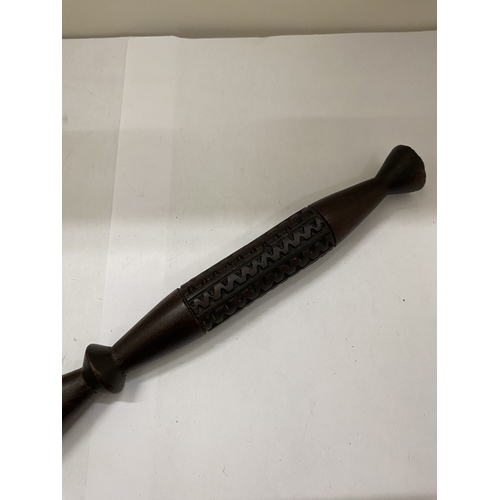 19 - A WOODEN CARVED FIJIIAN CANNIBAL FORK