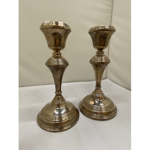 3 - A PAIR OF HALLMARKED BIRMINGHAM CANDLESTICKS WITH FILLED BASES, GROSS WEIGHT 697g