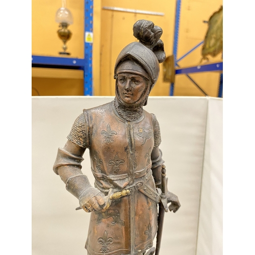 36 - A SPELTER FIGURE OF EDWARD THE BLACK PRINCE, HEIGHT 47CM