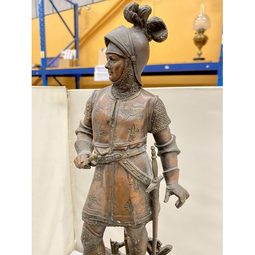 36 - A SPELTER FIGURE OF EDWARD THE BLACK PRINCE, HEIGHT 47CM