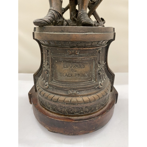 36 - A SPELTER FIGURE OF EDWARD THE BLACK PRINCE, HEIGHT 47CM