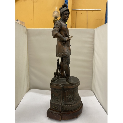 36 - A SPELTER FIGURE OF EDWARD THE BLACK PRINCE, HEIGHT 47CM