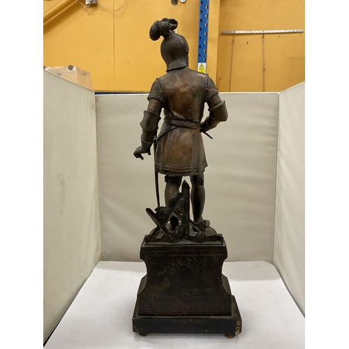 36 - A SPELTER FIGURE OF EDWARD THE BLACK PRINCE, HEIGHT 47CM