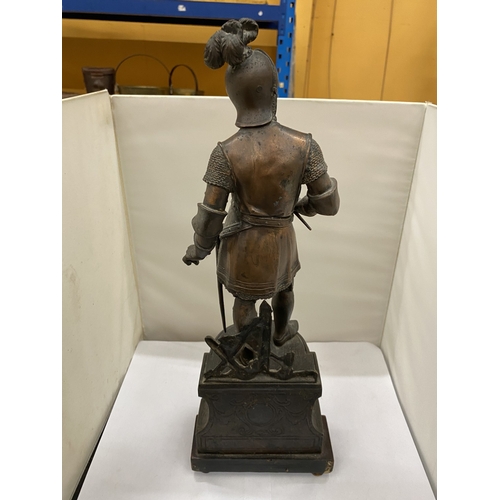 36 - A SPELTER FIGURE OF EDWARD THE BLACK PRINCE, HEIGHT 47CM