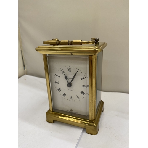 37 - A VINTAGE FRENCH BRASS CARRIAGE CLOCK, WORKING AT TIME OF CATALOGUING