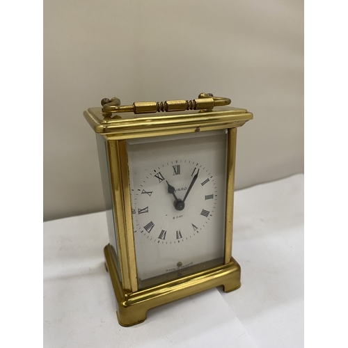 37 - A VINTAGE FRENCH BRASS CARRIAGE CLOCK, WORKING AT TIME OF CATALOGUING